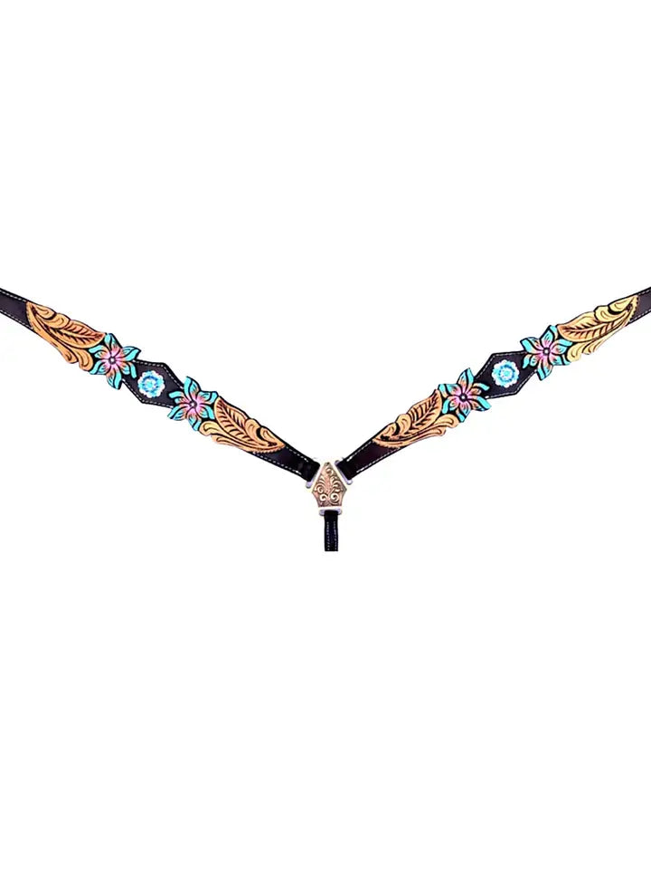 Horse Headstall Breast Collar Set Leather Floral