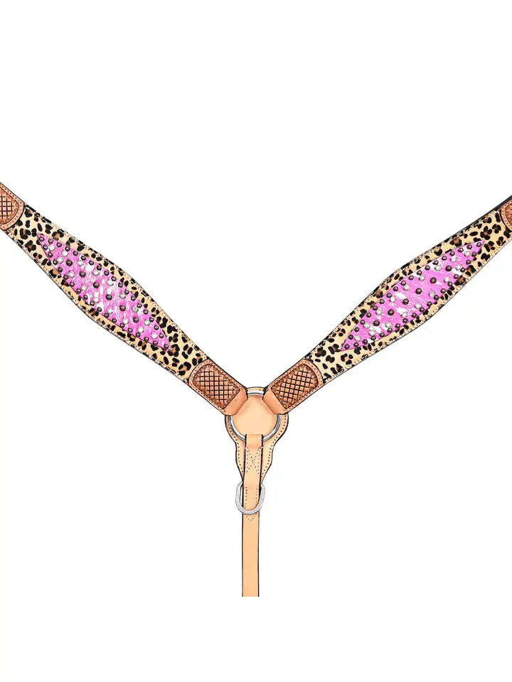 Horse Leopard Print Headstall Breast Collar Hairon Leather