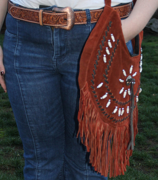 Leather Suede Western Fringe Bag Purse Crossbody