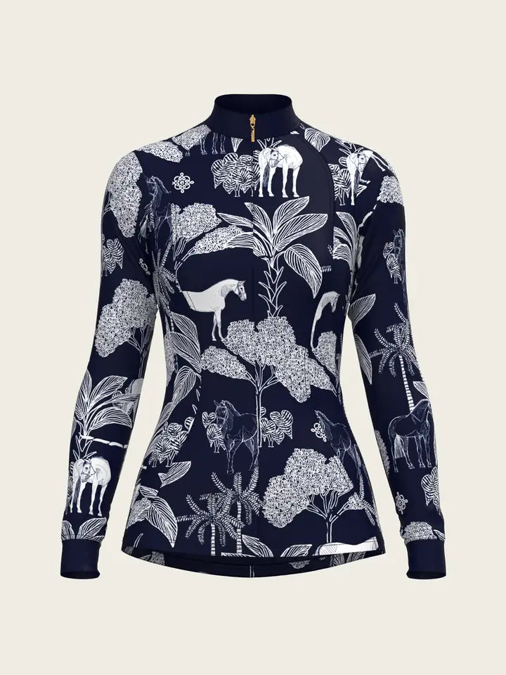 Island Horses On Navy Quarter Zip Sun Shirt