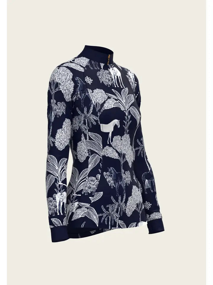 Island Horses On Navy Quarter Zip Sun Shirt