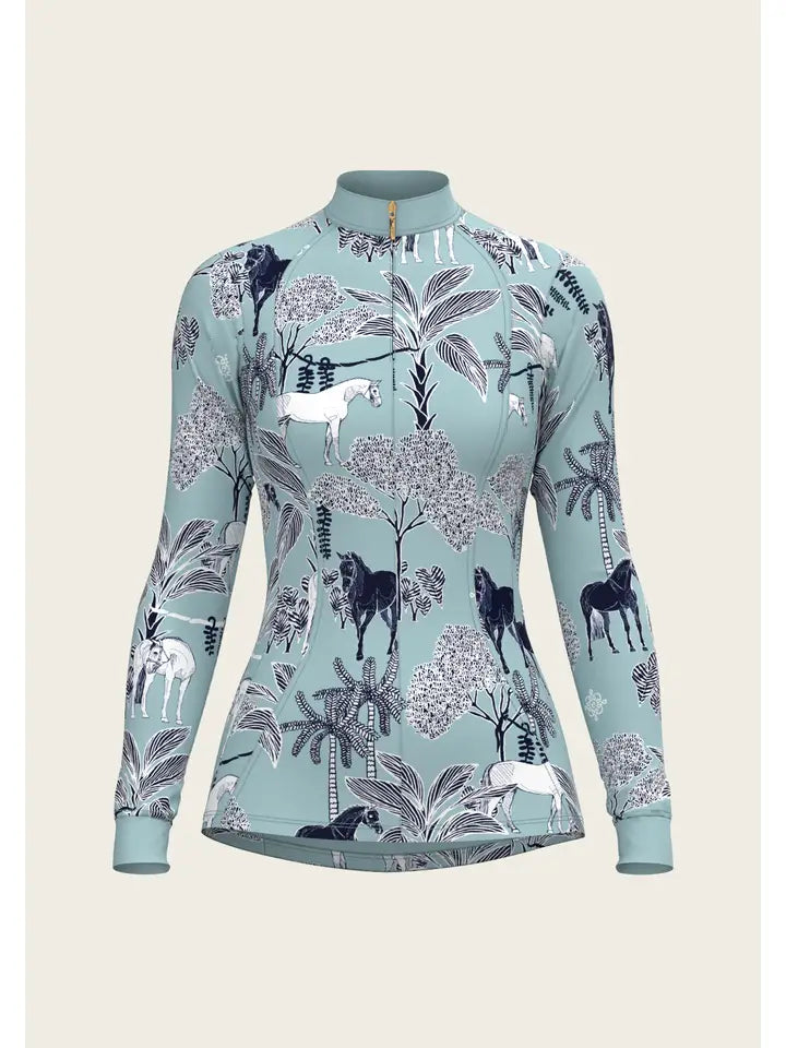 Island Horses On Sky Blue Quarter Zip Sun Shirt