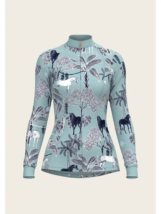 Island Horses On Sky Blue Quarter Zip Sun Shirt