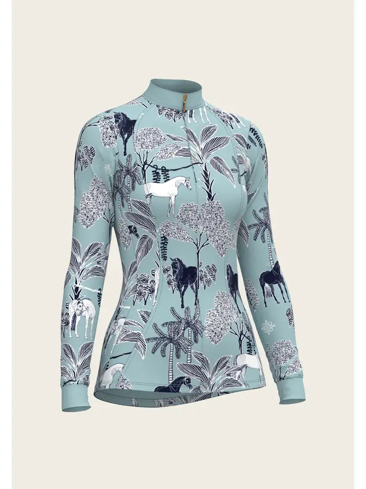 Island Horses On Sky Blue Quarter Zip Sun Shirt