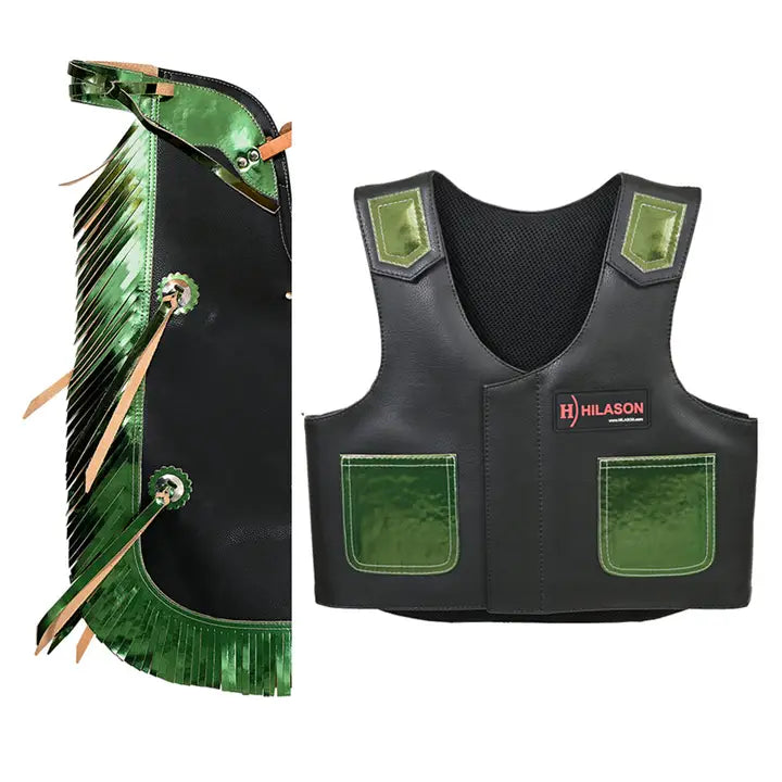 Hilason Junior Youth Bull Riding Pro Rodeo Leather Protective Vest Chaps