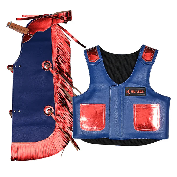 Hilason Junior Youth Bull Riding Pro Rodeo Leather Protective Vest Chaps