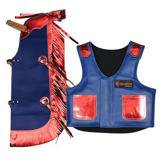 Hilason Junior Youth Bull Riding Pro Rodeo Leather Protective Vest Chaps