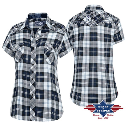 Pasadena Short Sleeve Women's Western Shirt - Blue Checkers
