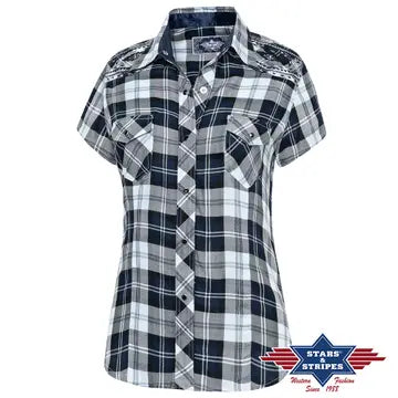 Pasadena Short Sleeve Women's Western Shirt - Blue Checkers