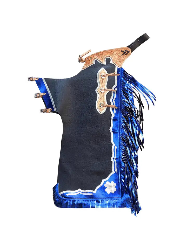 Pro Rodeo Bull Riding Chaps Smooth Leather Blue Fringes