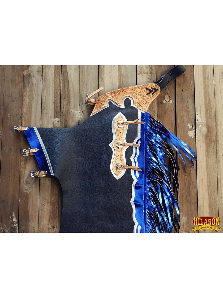 Pro Rodeo Bull Riding Chaps Smooth Leather Blue Fringes