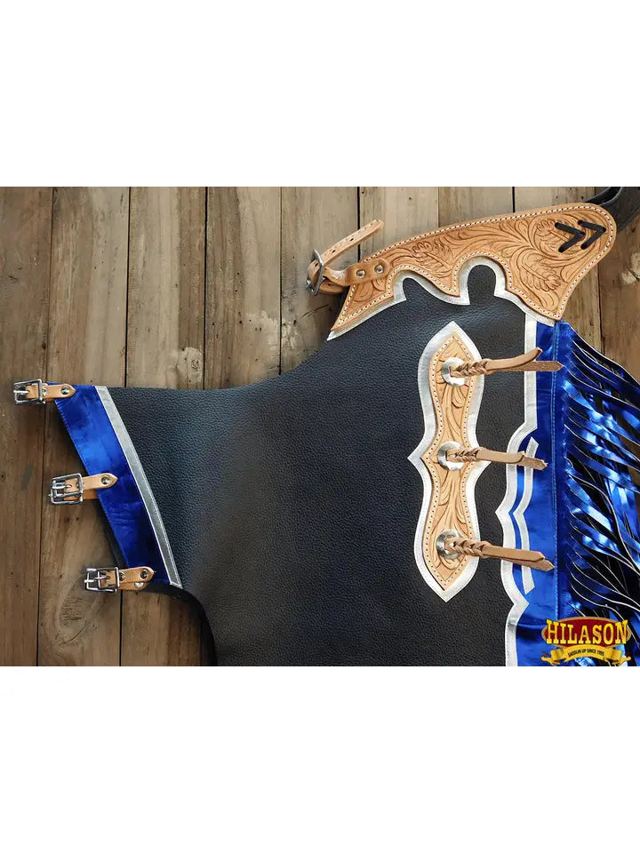 Pro Rodeo Bull Riding Chaps Smooth Leather Blue Fringes