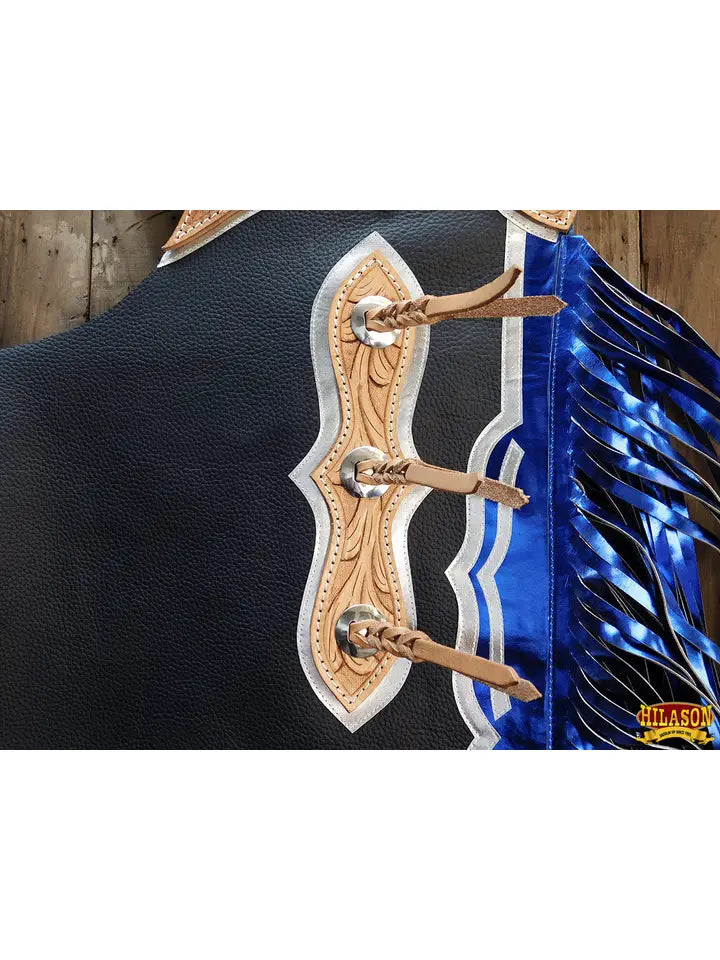 Pro Rodeo Bull Riding Chaps Smooth Leather Blue Fringes