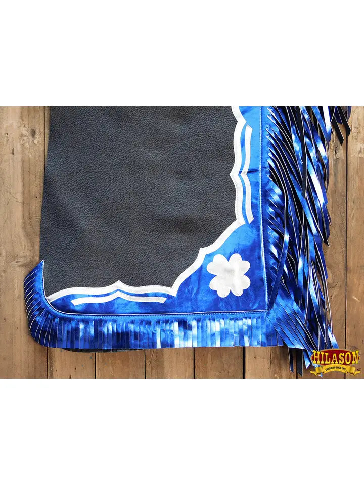 Pro Rodeo Bull Riding Chaps Smooth Leather Blue Fringes