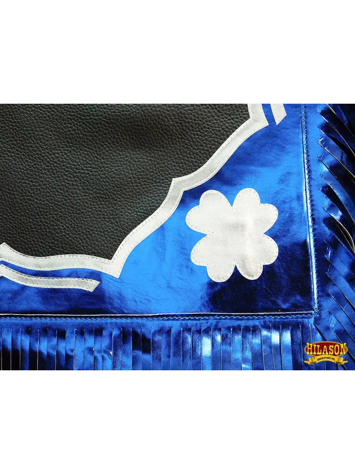 Pro Rodeo Bull Riding Chaps Smooth Leather Blue Fringes