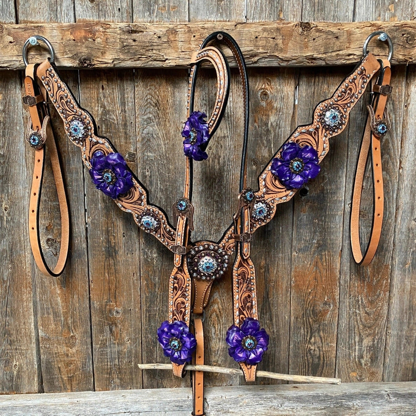 Paisley Purple One Ear/ Breastcollar Tack Set