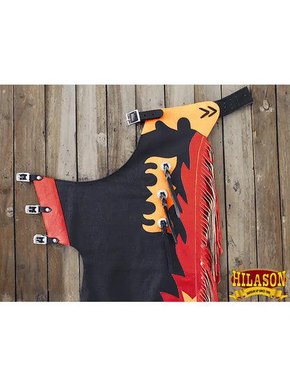 Youth Child Rodeo Bronc Bull Riding Show Leather Chaps Black/Red