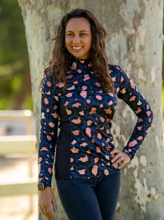 Rose Gold and Navy Leopard Women's Equestrian Sun Shirt