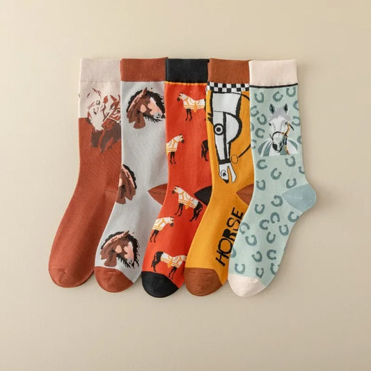 Set of 5 Pairs of Fun Horse Themed Socks