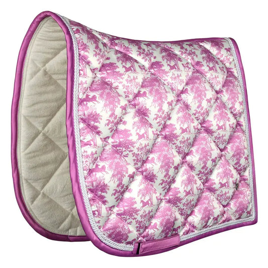 Equestrian Toile Dressage Saddle Pad-Rose/White