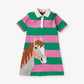 Equestrian Elegance: Girls Pink/Green Stripe Polo Dress