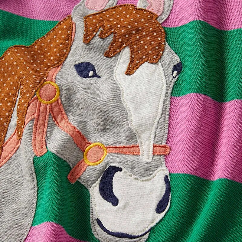 Equestrian Elegance: Girls Pink/Green Stripe Polo Dress