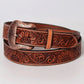 Sunflower Floral Hand Carved Western Fashion Premium Leather Belt (Brown)