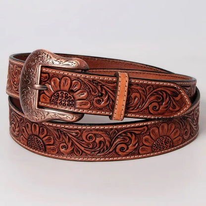 Sunflower Floral Hand Carved Western Premium Leather Belt
