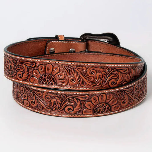 Sunflower Floral Hand Carved Western Premium Leather Belt