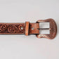 Sunflower Floral Hand Carved Western Fashion Premium Leather Belt (Brown)