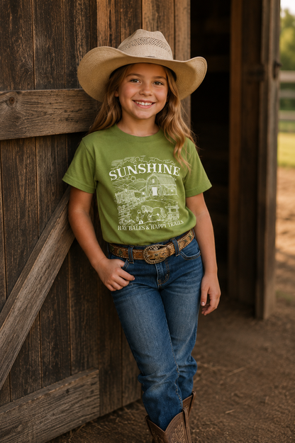 Sunshine, Hay Bales & Happy Trails™ Kids Western T-Shirt | 100% Cotton