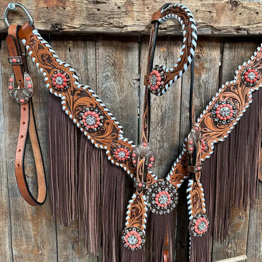 Whipstitch Coral and Clear One Ear/ Breastcollar Tack Set