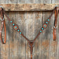 Medium Oil Floral Rosettes and Turquoise One Ear/ Breastcollar Tack Set