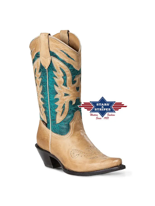 Women's Two-Tone Teal Leather Boots