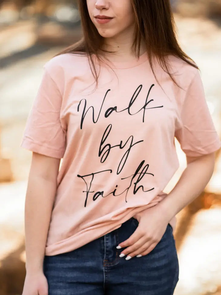 Walk By Faith Peach Graphic Tee