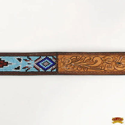 Western Beautifully Hand Crafted Leather Belt w/ Inlaid Bead