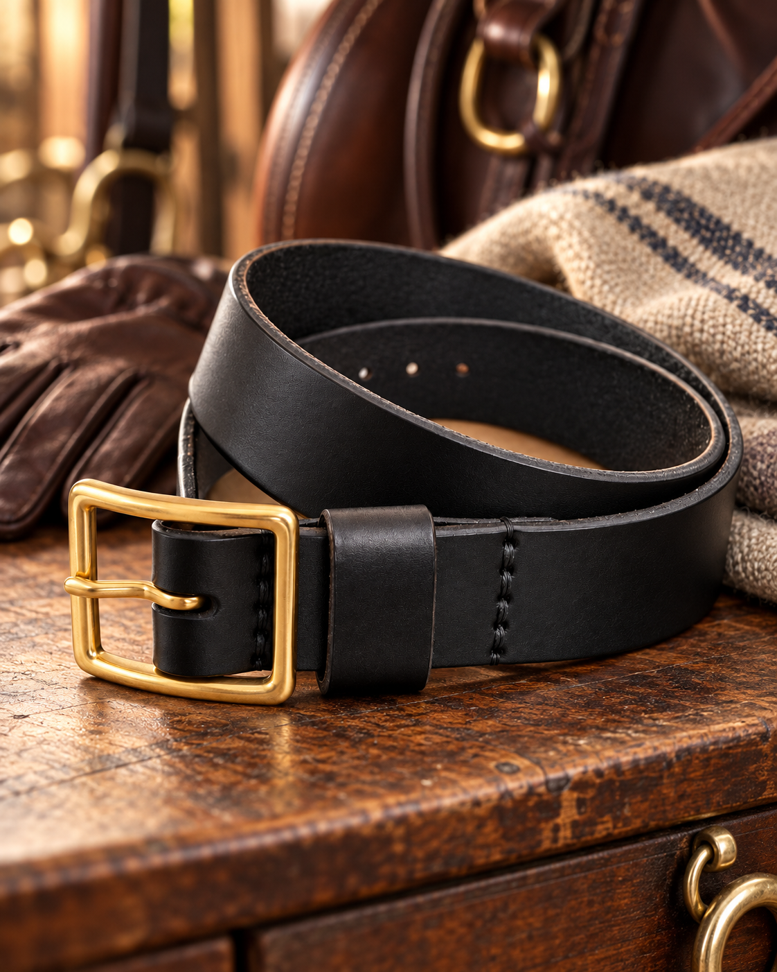 Handmade Hermann Oak English Bridle Leather Belt – Classic Black