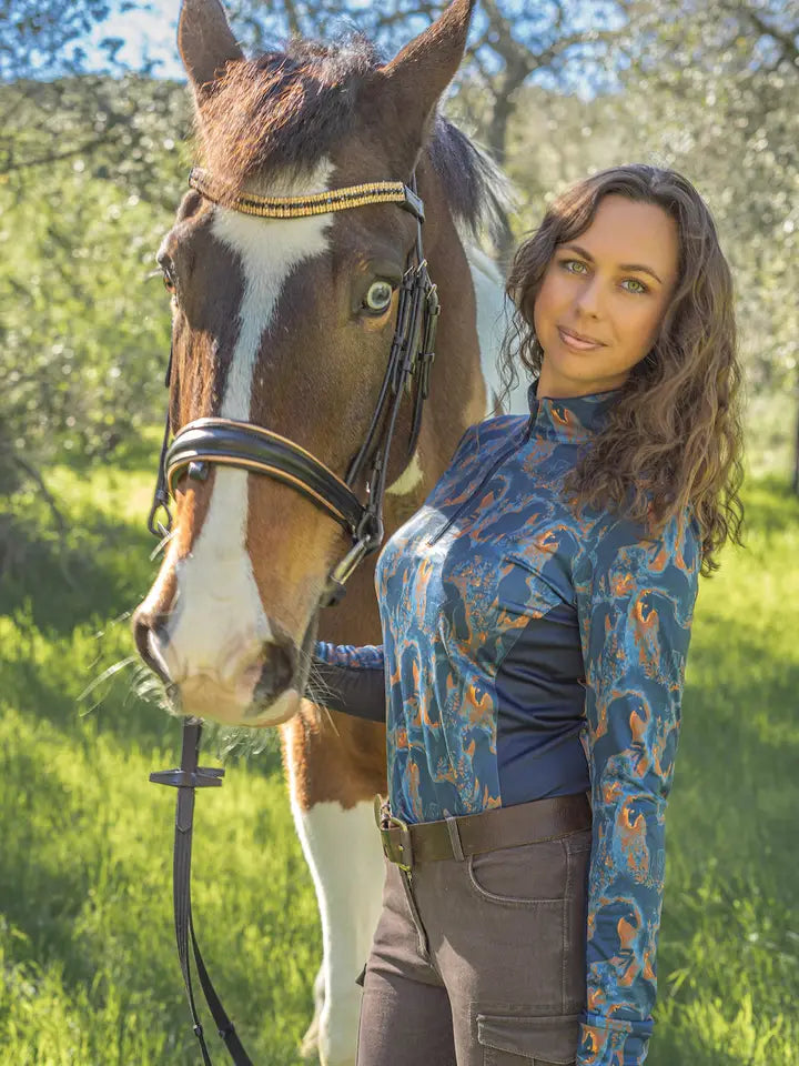 Blue / Gold Women's Equestrian Sun Shirt