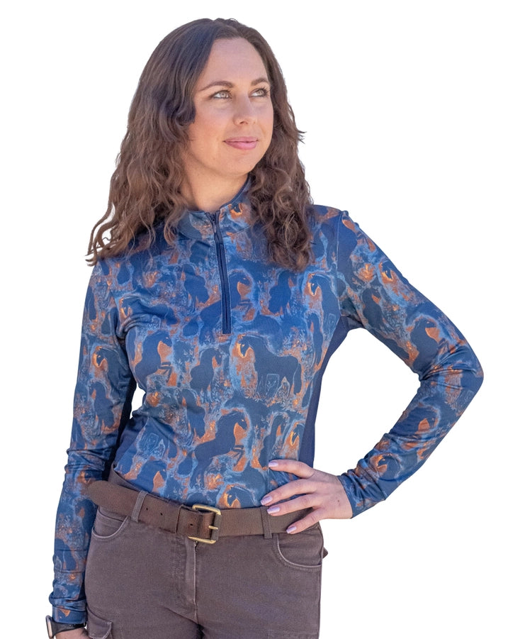 Blue / Gold Women's Equestrian Sun Shirt