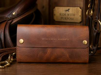 Handmade Italian Leather Equestrian Belt Phone Wallet – Saddle Brown & Black Large