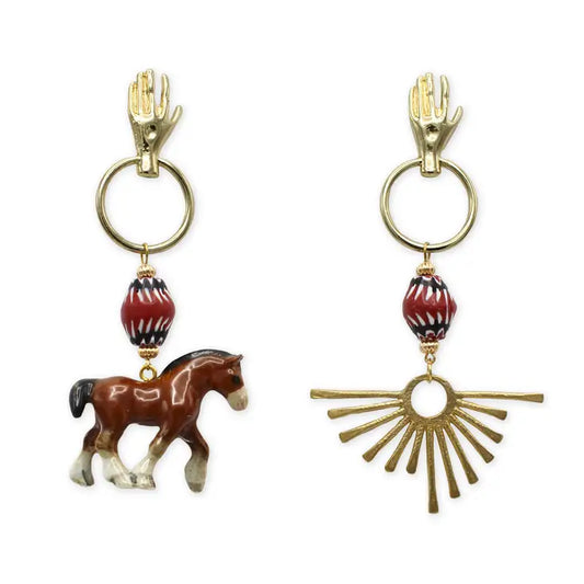 Brown Horse & Sun Earrings