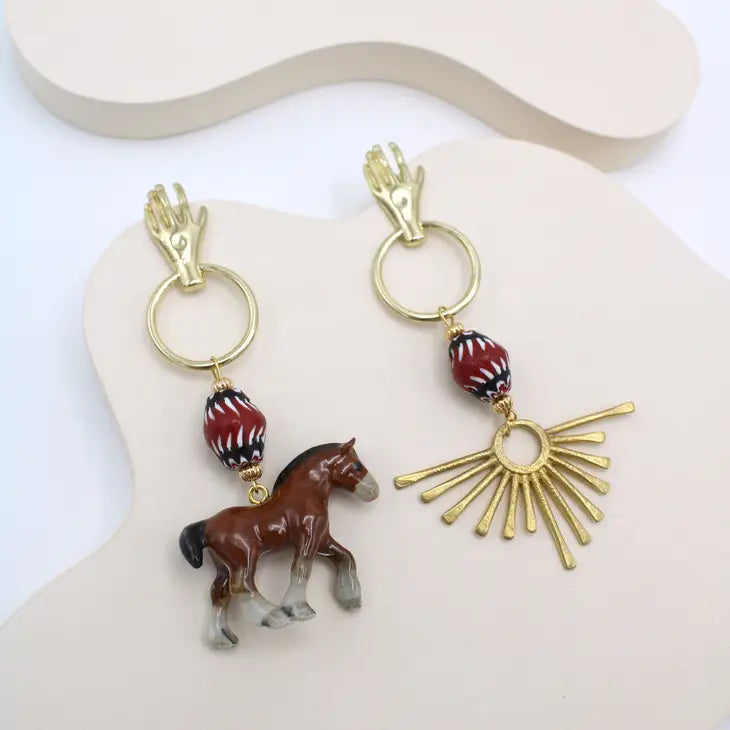 Brown Horse & Sun Earrings