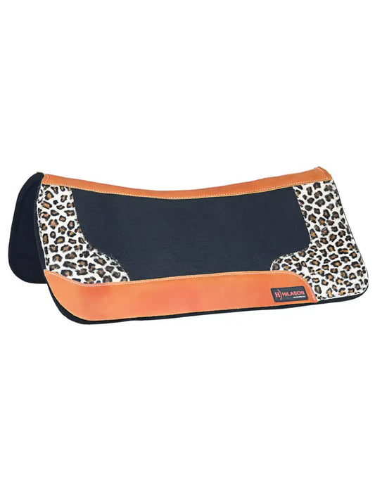 Wool Felt Horse Saddle Pad with Cheetah Print Leather