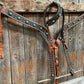 Copper and Silver Dot Two Tone Turquoise and Fringe Headstall & Breastcollar Tack Set