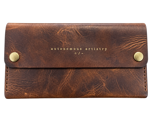 Handmade Italian Leather Equestrian Belt Phone Wallet – Saddle Brown & Black Large
