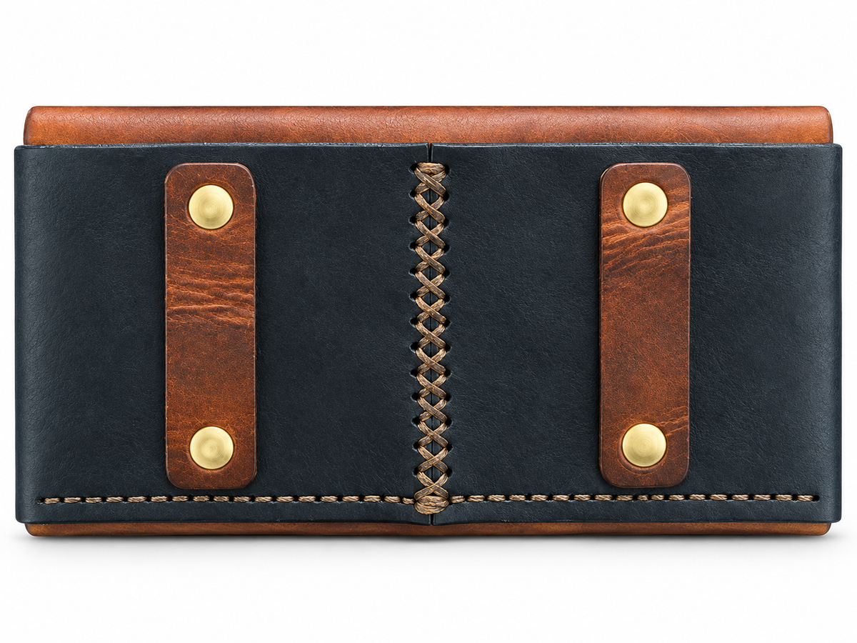 Handmade Italian Leather Equestrian Belt Phone Wallet – Saddle Brown & Black Large