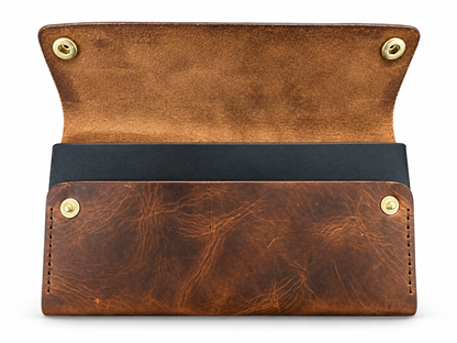Handmade Italian Leather Equestrian Belt Phone Wallet – Saddle Brown & Black Large