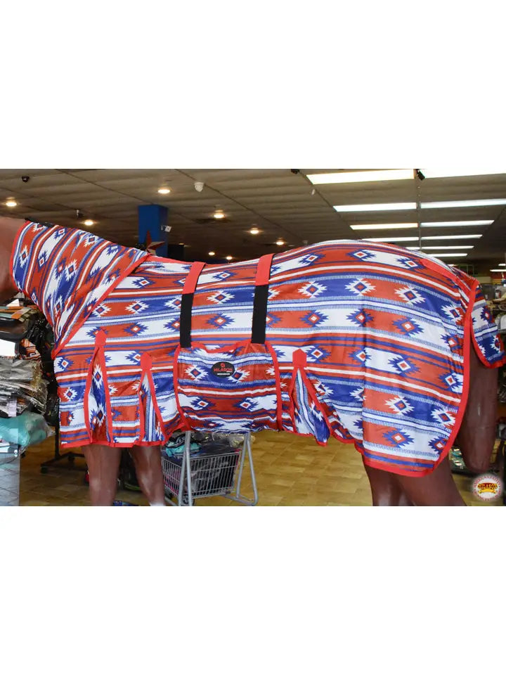 66"-84" Horse Fly Sheet Uv Protect Mesh Red White Blue Aztec