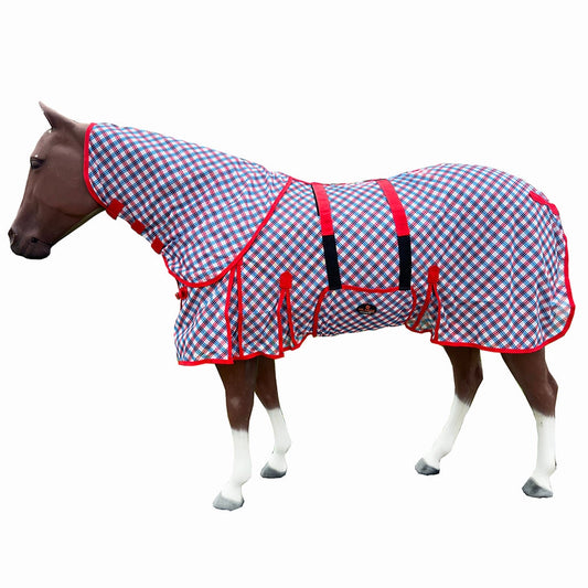 66"-84" Horse Fly Sheet with Neck Uv Protection Patriotic Blue/Red Plaid