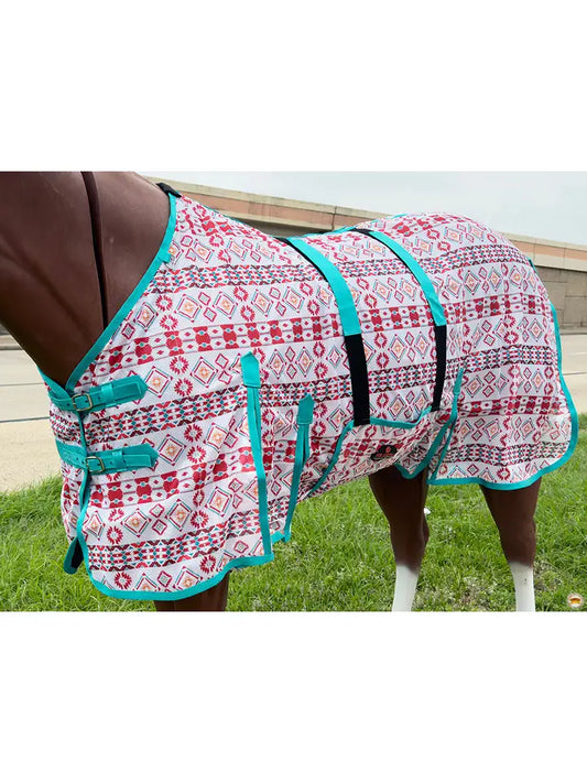 66"-84" Horse Fly Sheet Uv Protect Mesh Bug Mosquito Summer White Aztec